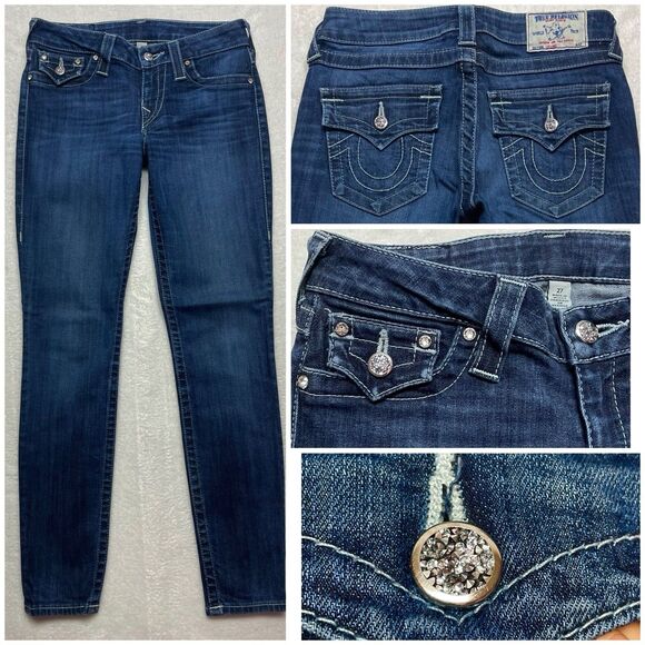 True Religion Cristal Button Embellished Flap Pocket Jeans Women's Size 27 - Picture 1 of 16